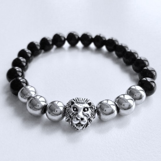 Hematit ónix oroszlán karkötő