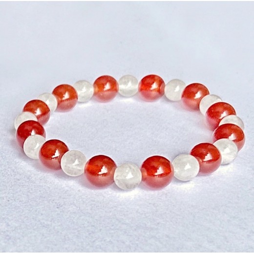 Karneol - hófehér jáde ünnepi karkötő Karneol - hófehér jáde ünnepi karkötő