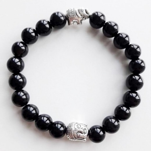 Ónix Buddha - elefánt karkötő