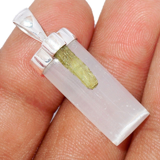 Moldavit - szelenit medál, ezüst Moldavit - szelenit medál, ezüst