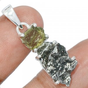 Moldavit - herkimer gyémánt medál, ezüst!