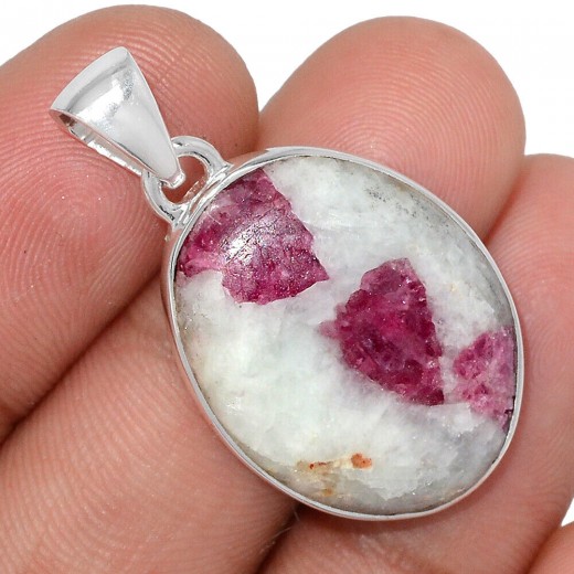 Rózsaszín turmalin - kvarc medál, ezüst